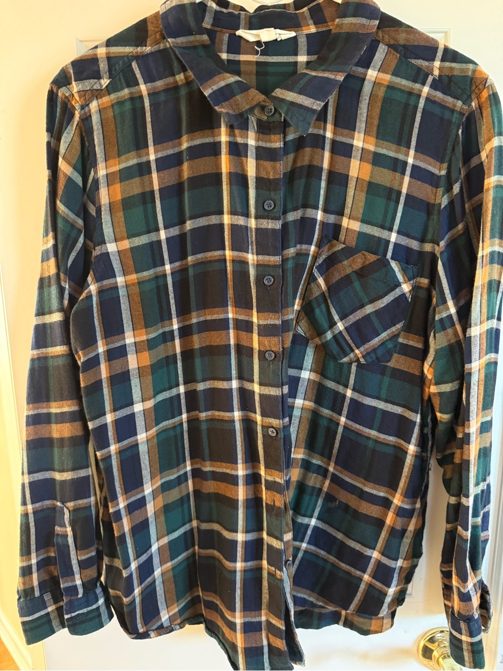 Lucky Brand Ladies Green/Navy/Brown Plaid Button-Up Shirt